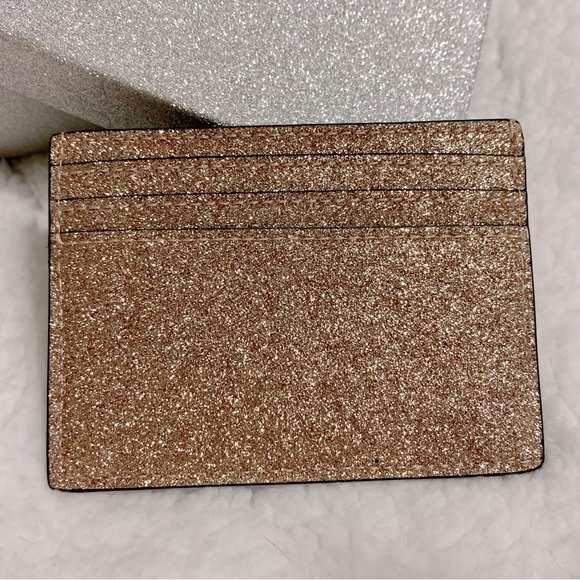 KATE SPADE Tinsel Glitter Boxed Slim ID Credit Card Holder Wallet Rose Gold NWT - Picture 9 of 12